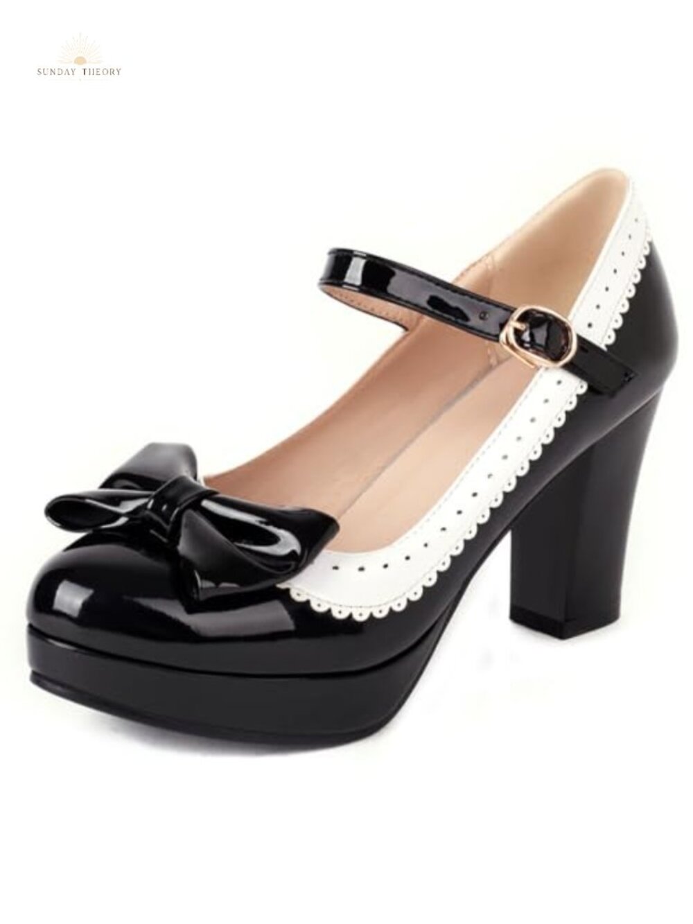 Women's Lolita Mary Jane Platform Block Heel PU Patent Bow Pumps